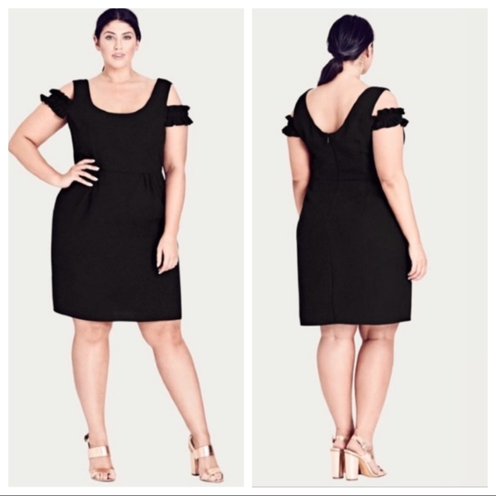 New City Chic Black Cute Frill Cold Shoulder Dress